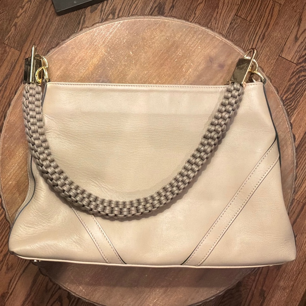 Isadora Tan Embossed Leather Tote Shoulder Bag Made in Italy
